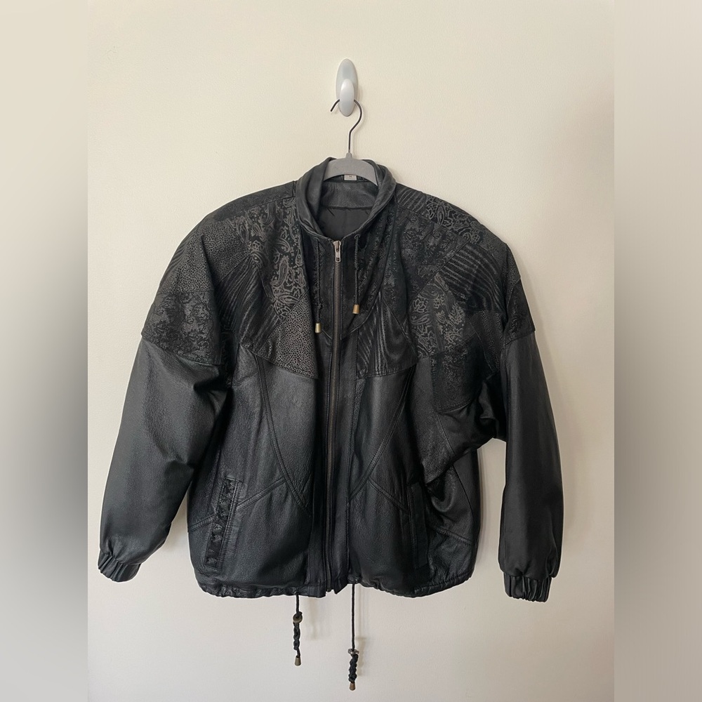 Mixed Media Bomber Leather Jacket
